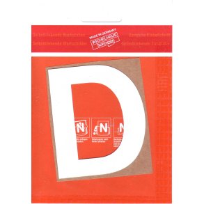 D- selvklbende bogstav hvid 30 mm  - leveres i bdt. a 10 stk