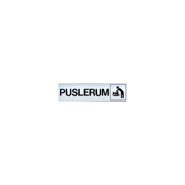 PUSLERUM + SYMBOL  selvklbende skilt i aluminium  4,5x16,5  mm