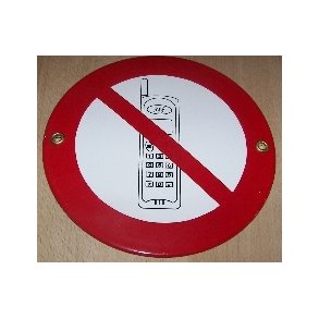 Ingen IS - emaljeskilt hvidt/rdt  : 12 cm