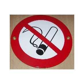 Tobaksrygning forbudt - emaljeskilt hvidt/rdt  : 12 cm