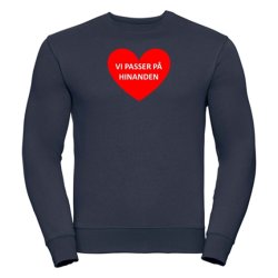 Sweatshirt med tryk - vi passer p� hinanden i r�dt hjerte