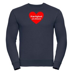 Sweatshirt med tryk - k�rlighed p� afstand - r�dt hjerte
