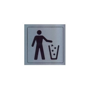 BRUG AFFALDSB�TTEN -  selvkl�bende skilt i aluminium 14x14  mm