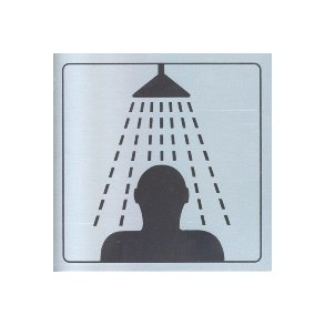 BRUSEBAD -  selvkl�bende skilt i aluminium 14x14  mm