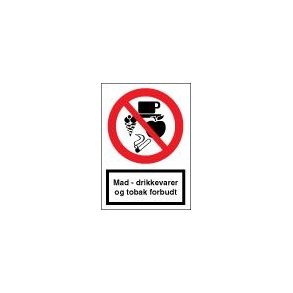 Mad, drikkevarer og tobak forbudt, selvkl�bende 210x297 mm
